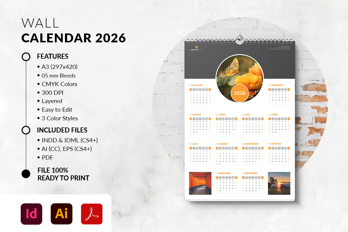 Printable 2026 Calendar A3 Size, a Stationery Template by MstArtwork (Photo 4 of 4)