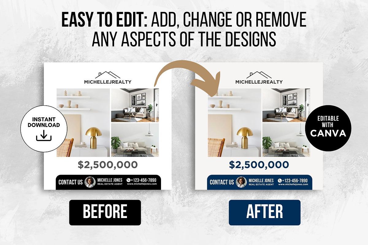 Real Estate Instagram Posts Canva, a Social Media Template by CreativeVinesStore (Photo 12 of 14)