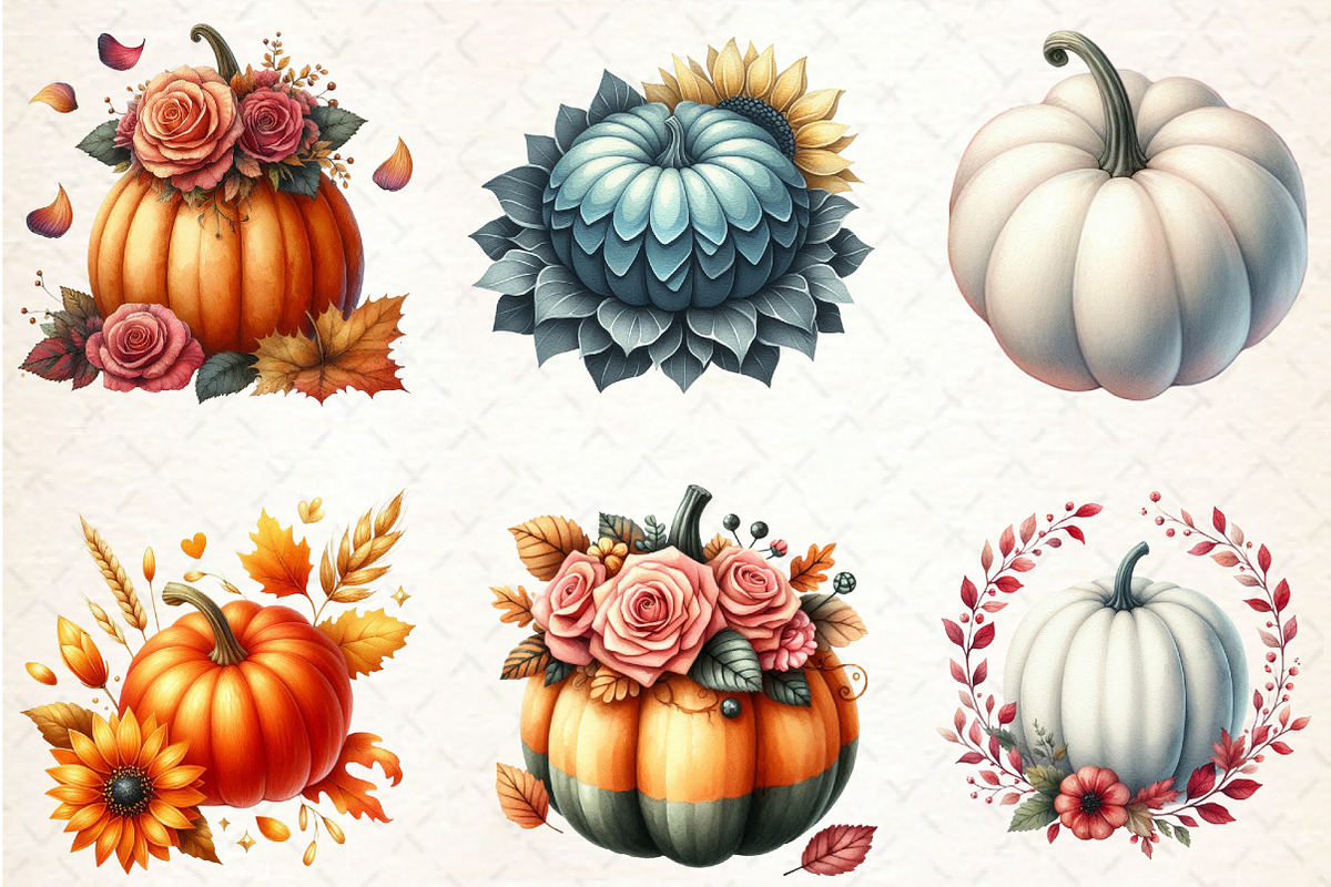 Watercolor Fall Clipart Pumpkin Peta, an Illustration by Rose Art (Photo 3 of 4)