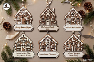 Gingerbread Houses Ornament Bundle, a Decorative Illustration by svgocean