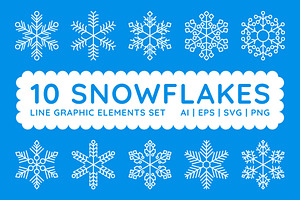 10 Snowflakes Line Graphic Elements