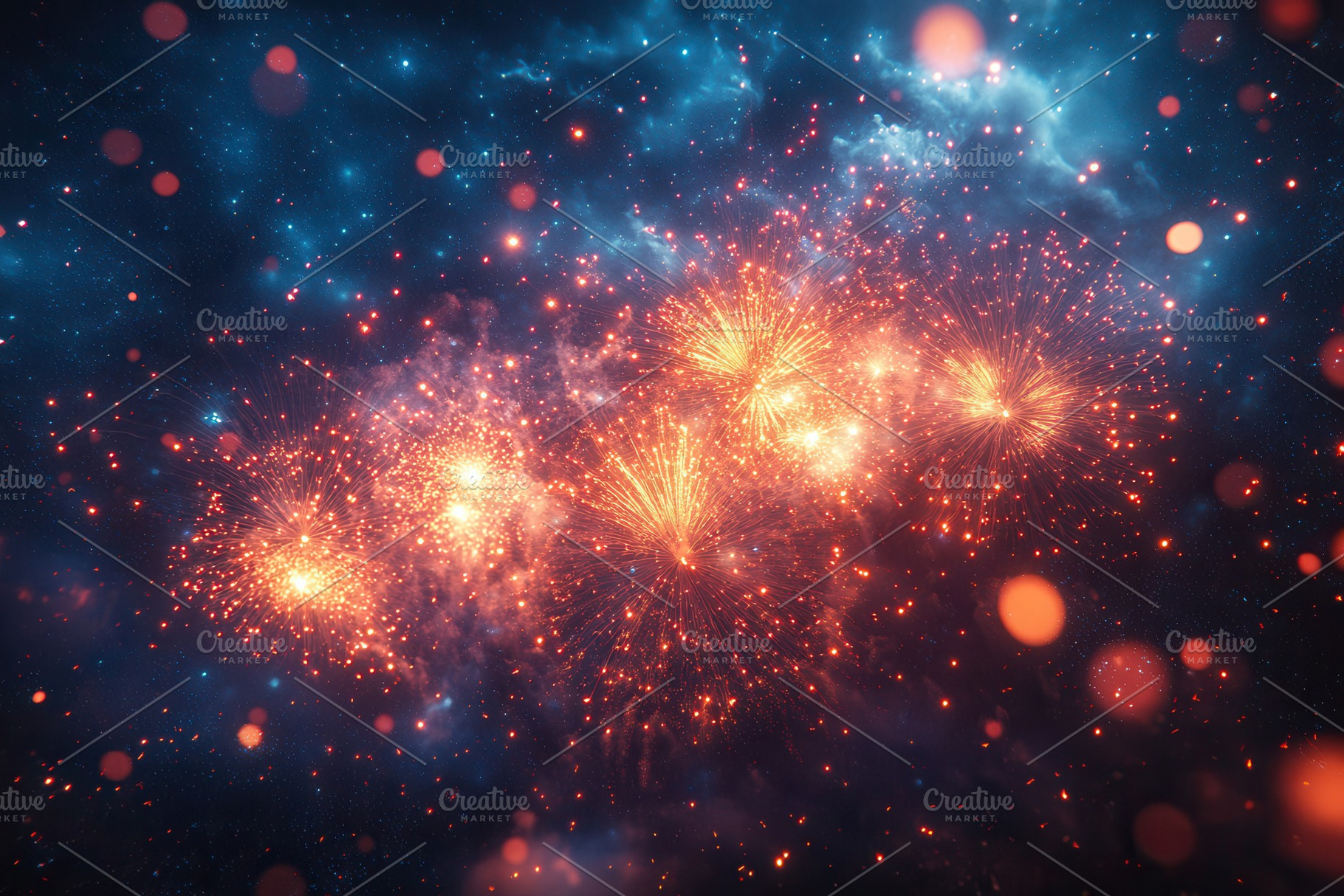 Colorful fireworks illuminate the ni, a Photo by Tanuart