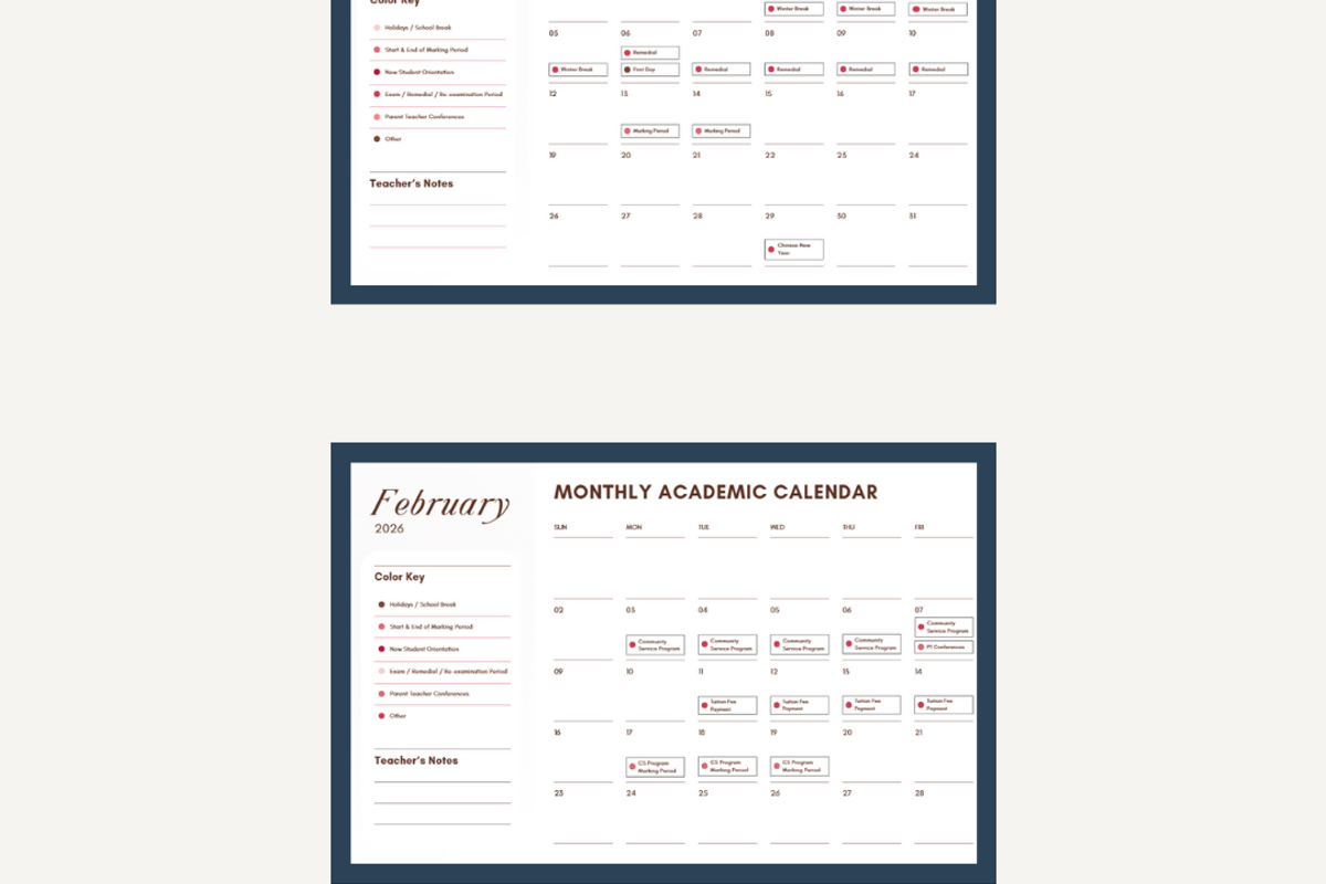 Monthly Academic Calendar, a Templates & Theme by cuxster