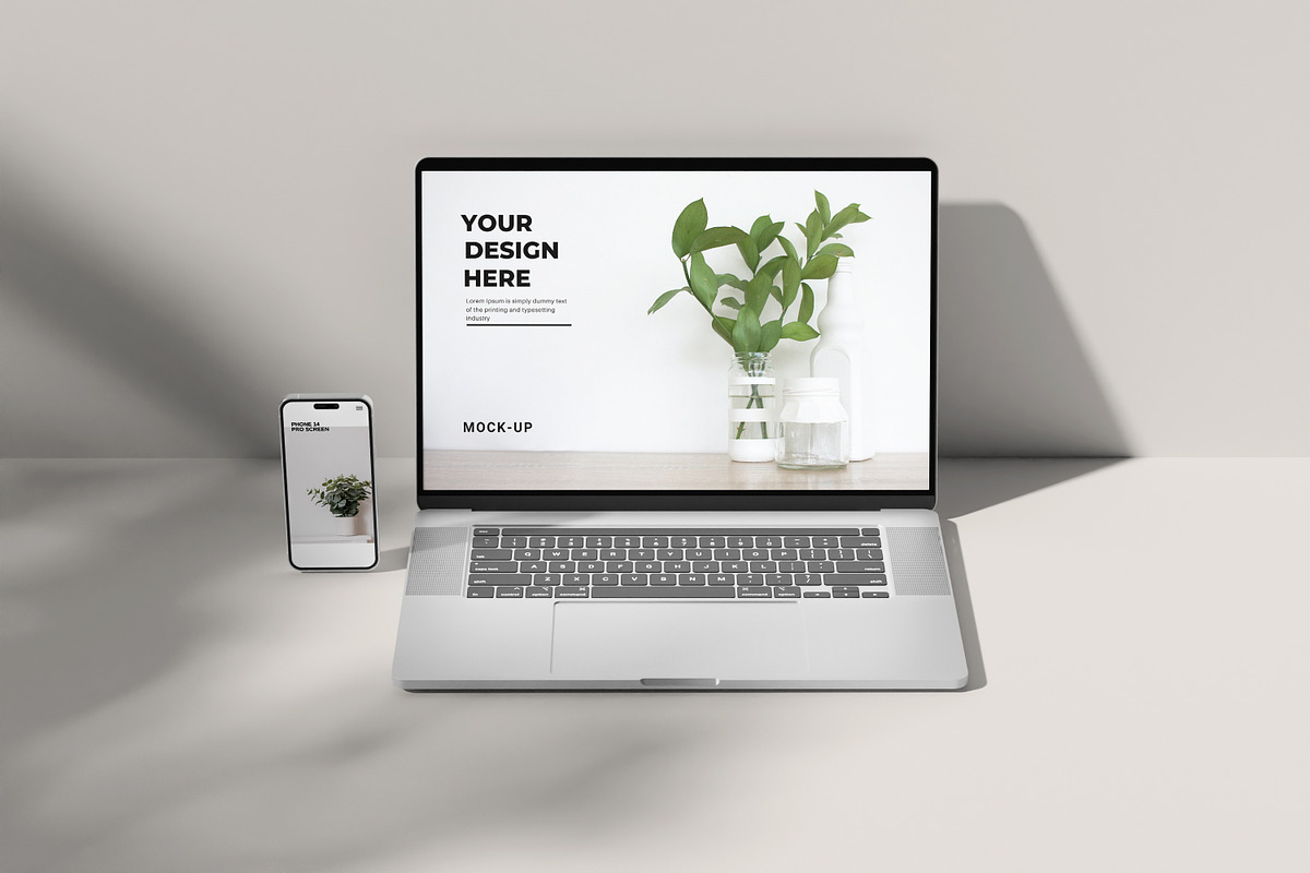 LAPTOP & PHONE MOCK-UP, a Wearable Device Mockup by Graphic_world89 (Photo 3 of 8)