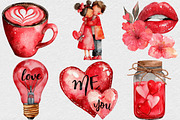 Watercolor Valentines day Clipart, an Illustration by DreamCafeArt (Thumbnail 2 of 6)