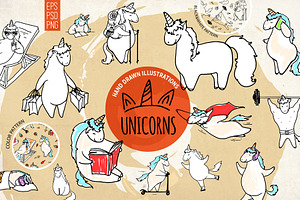 Cute unicorns. Hand drawn set