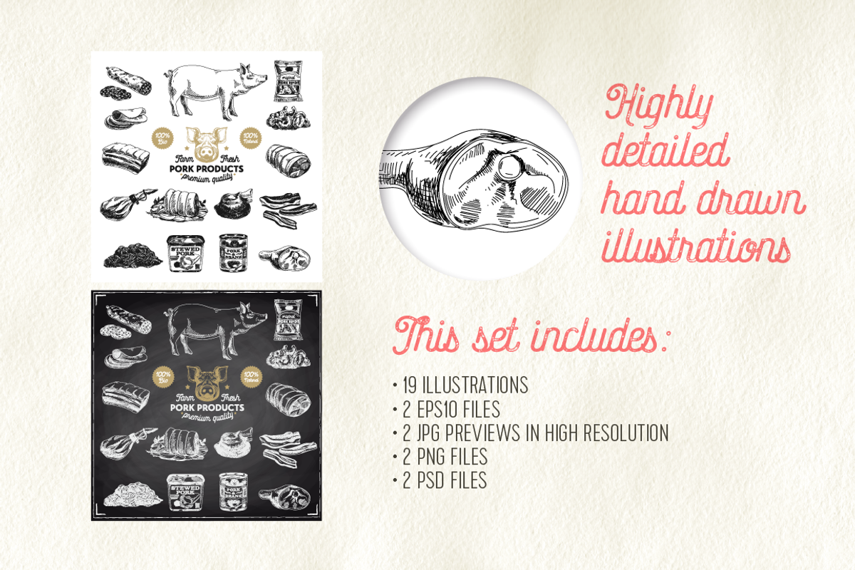 Pork hand drawn Illustrations, an Animal Illustration by Natalya Levish (Photo 2 of 3)
