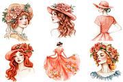 Coral Spring Vintage Woman Clipart, an Illustration by SinaCreation (Thumbnail 3 of 5)