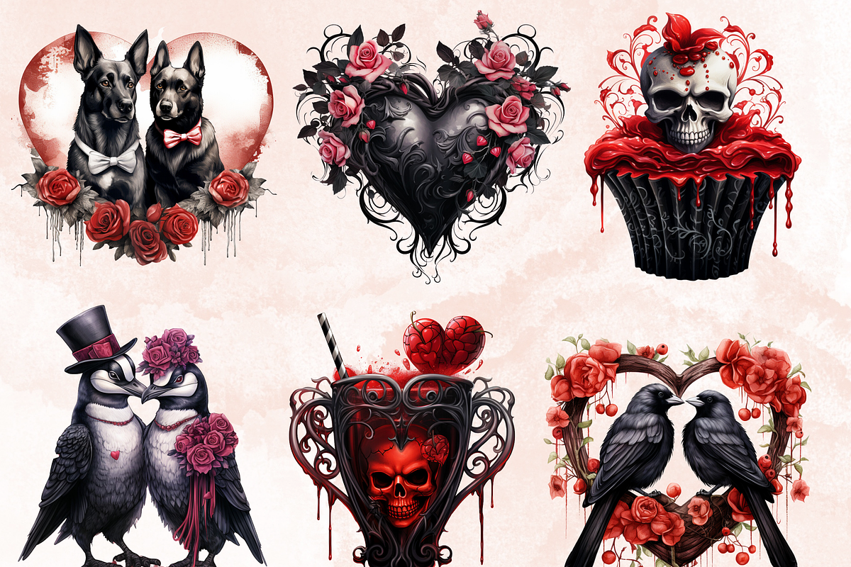 Gothic Valentine's Day Clipart, a Seasonal Illustration by GiraffeCreative (Photo 6 of 9)