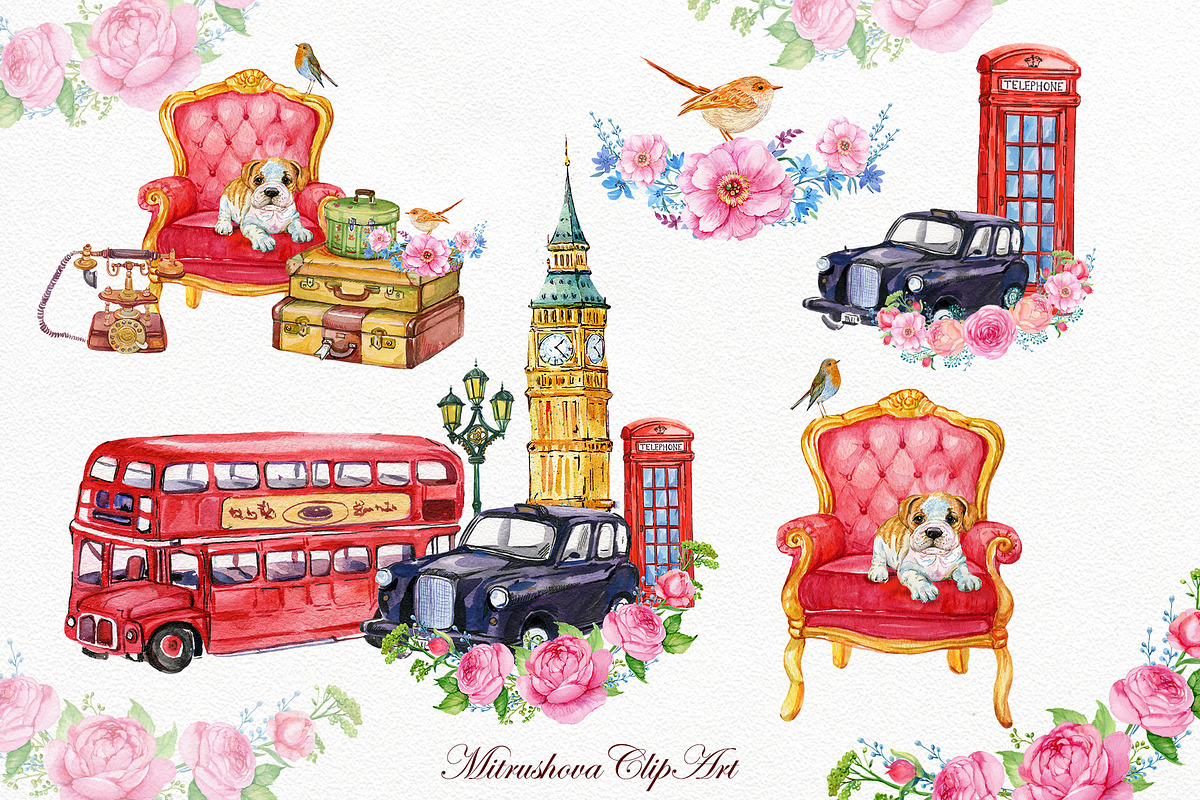 London Clipart Watercolor, an Illustration by MitrushovaArt (Photo 2 of 5)