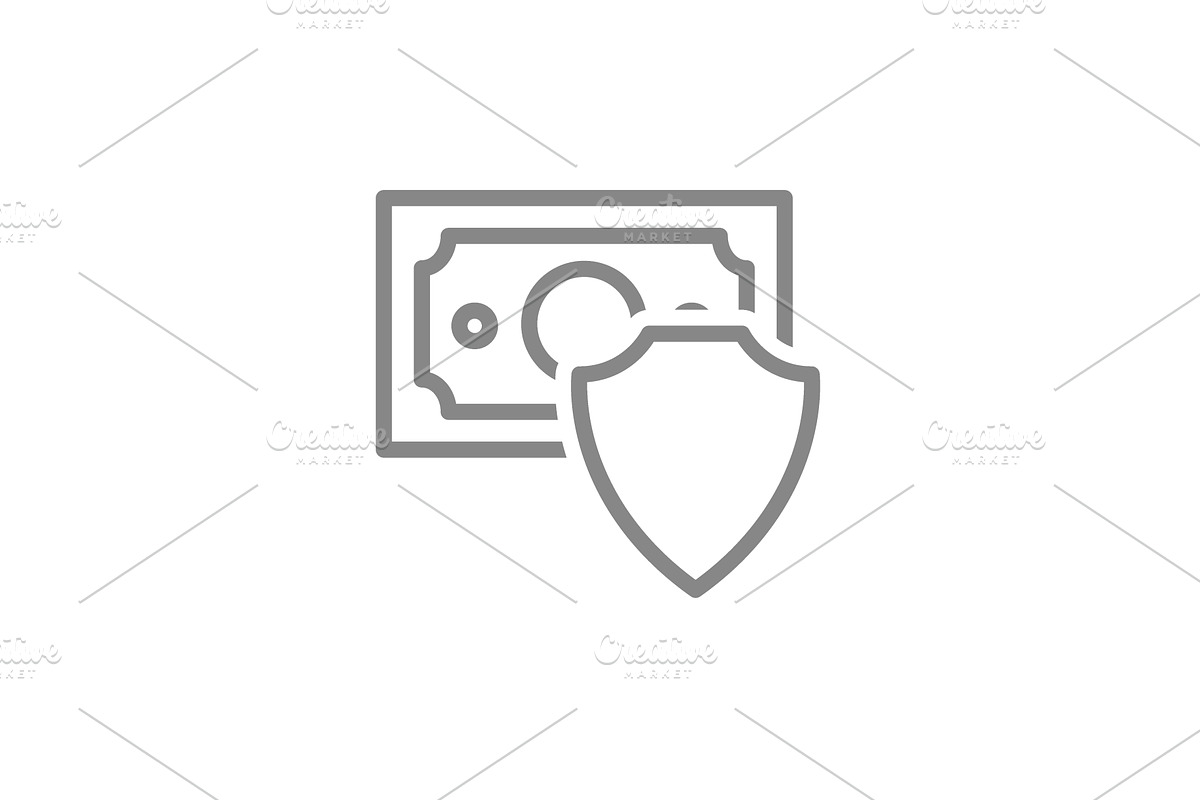 Money with a shield line icon, an Object Illustration by GraphiShop