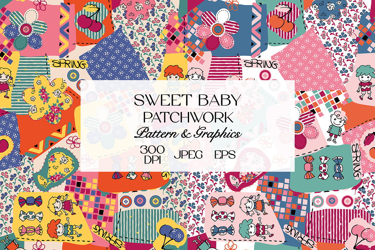 Sweet Baby Patchwork Pattern, a Pattern Graphic by StudioGlouna (Photo 1 of 9)