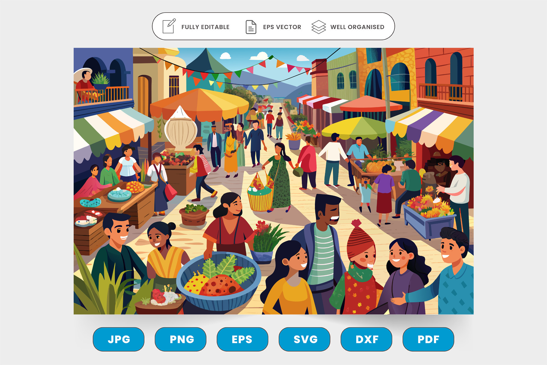 A bustling street market scene fille, a Graphic by SaroStock | Creative ...