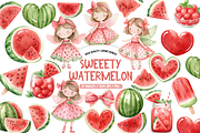 Watercolor Sweet Watermelon Clipart, an Illustration by TatiMockup (Thumbnail 1 of 5)