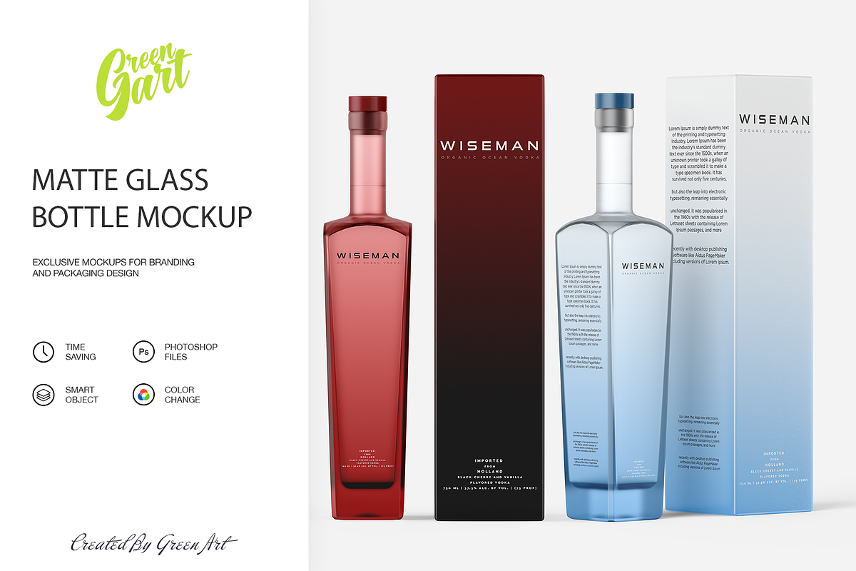 2 PSD Matte Vodka Botle Mockup, a Product Mockup by Green Art (Photo 1 of 7)