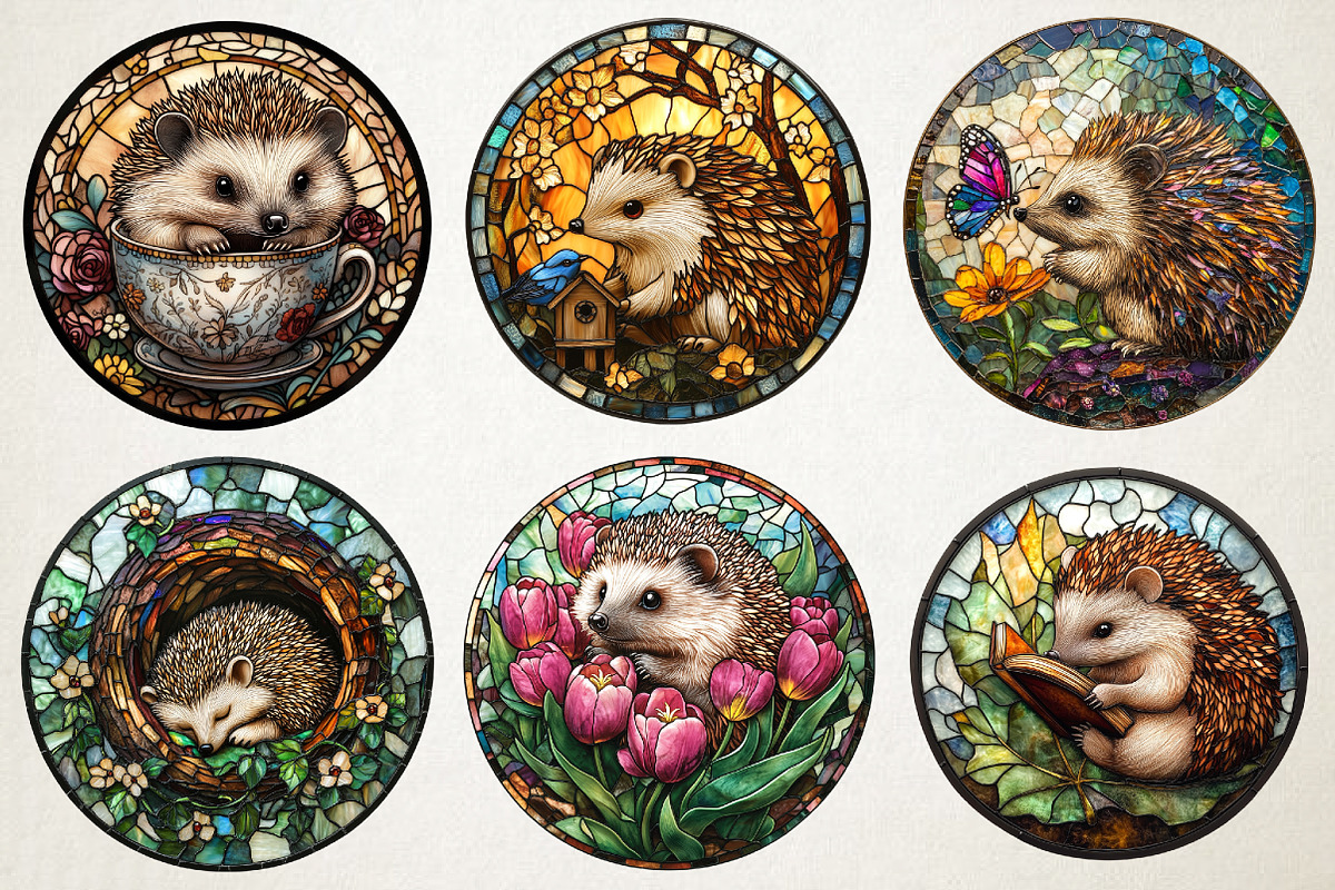 Spring Hedgehog Stained Glass Bundle, an Illustration by RobertsArt (Photo 5 of 5)