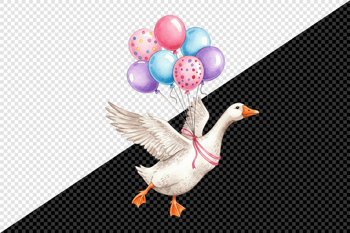 Watercolor Baby Goose Birthday Png, an Illustration by Creative Art (Photo 3 of 7)