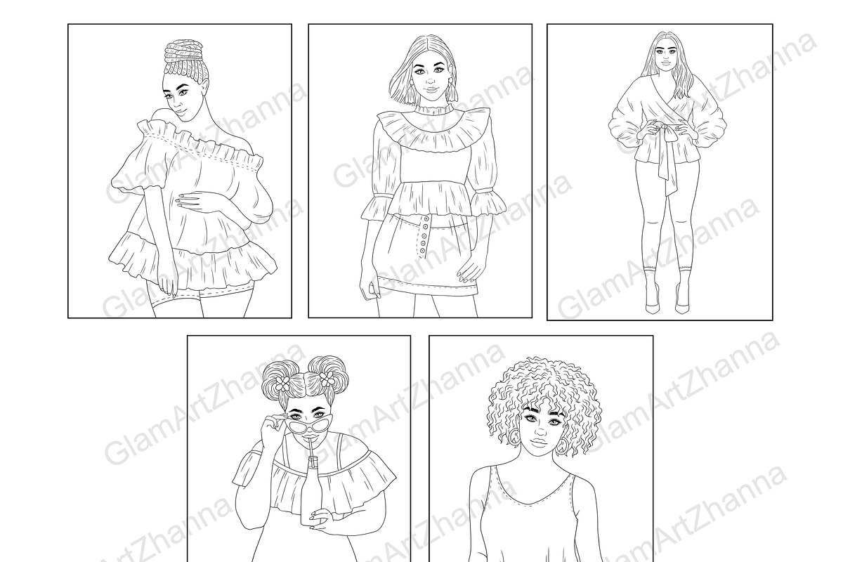 Coloring Book 15 Girls, an Illustration by GlamArtZhanna (Photo 3 of 4)