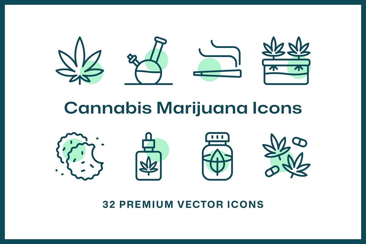 32 Cannabis Marijuana Icons, an Outline Icon by Furnace (Photo 3 of 5)