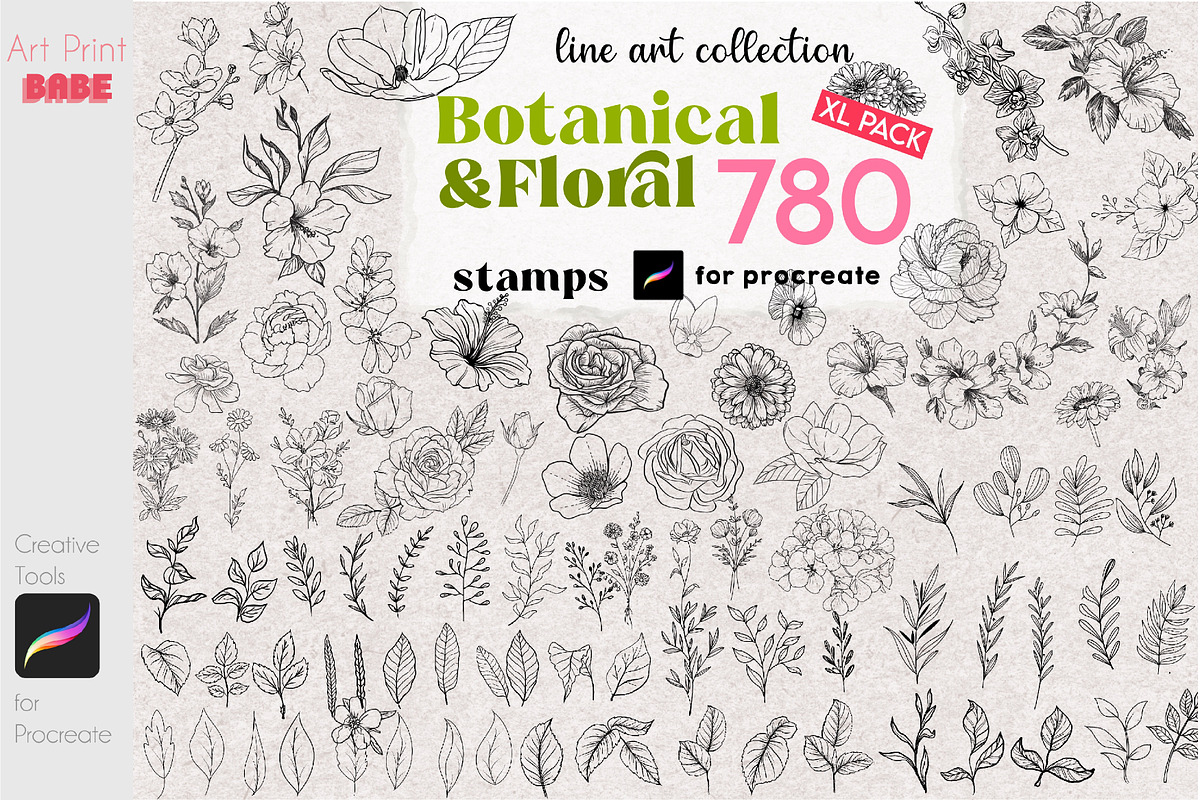 Procreate Flower Stamps Tattoo Pack, a Brush Add-On by ArtPrintBabe