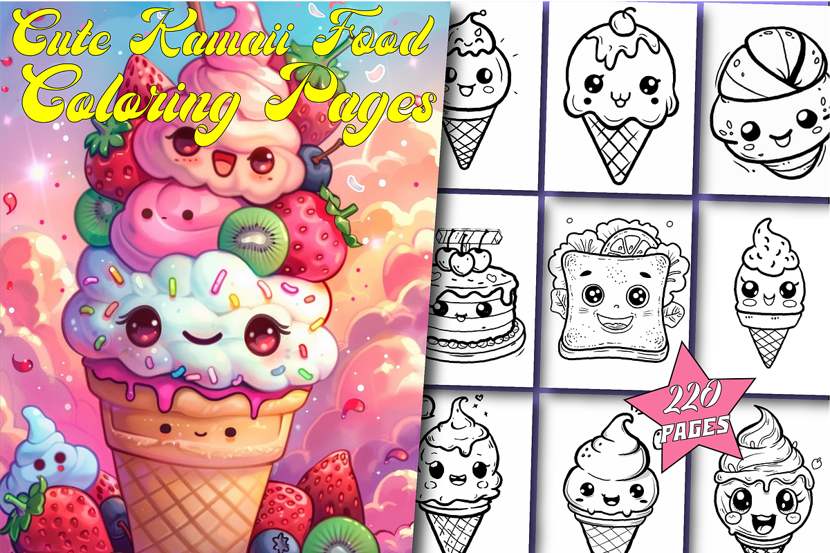 Cute Kawaii Food Coloring Book, an Animal Illustration by Printable Design Store (Photo 1 of 7)