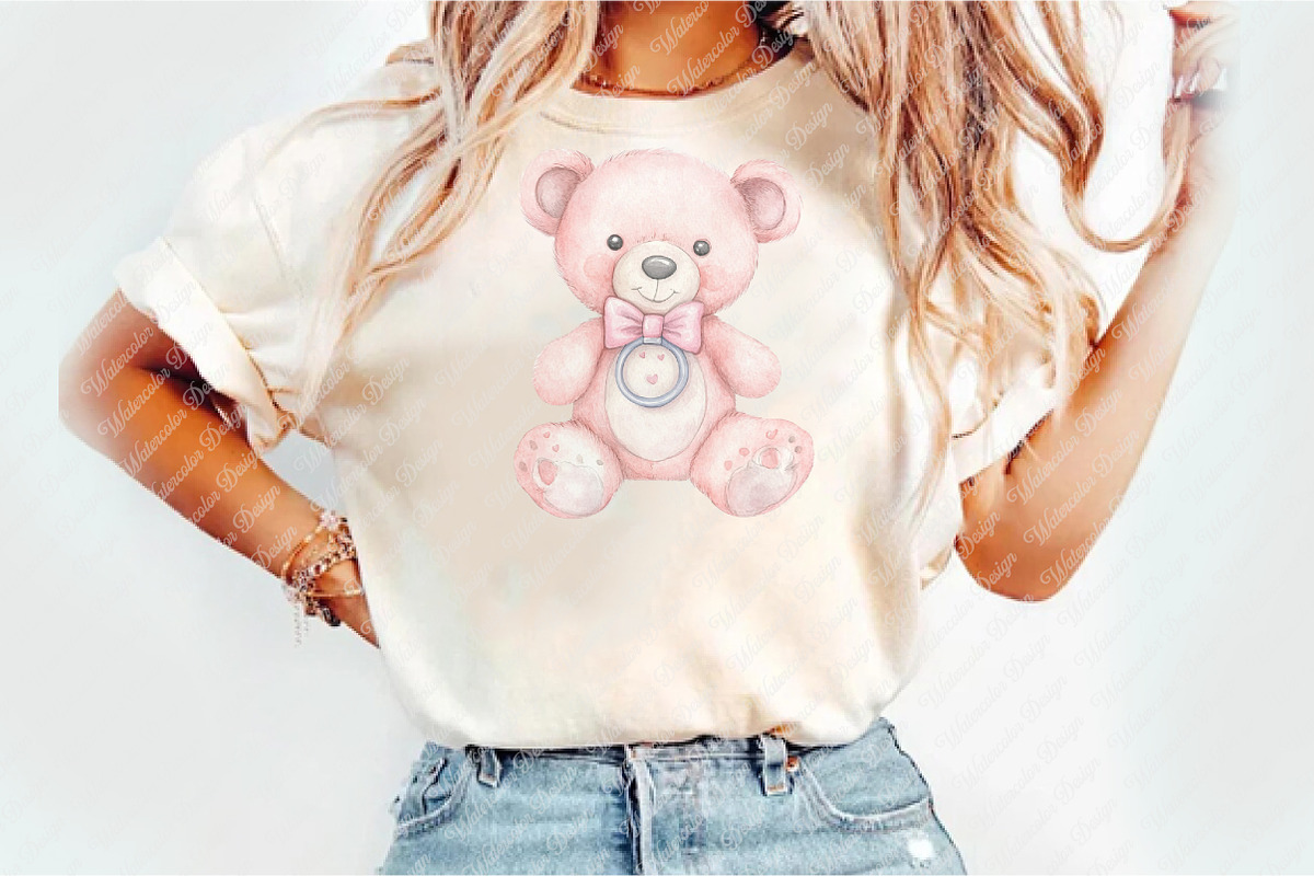 Pink Cute Blush Teddy Bear png, an Illustration by Watercolor design (Photo 4 of 11)