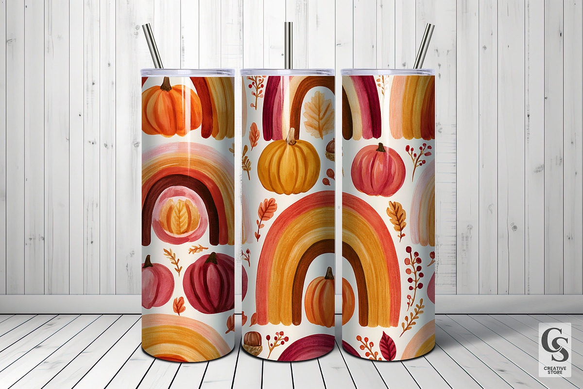 Fall Rainbow & Pumpkin Digital Paper, a Pattern Graphic by Creative Store (Photo 5 of 5)