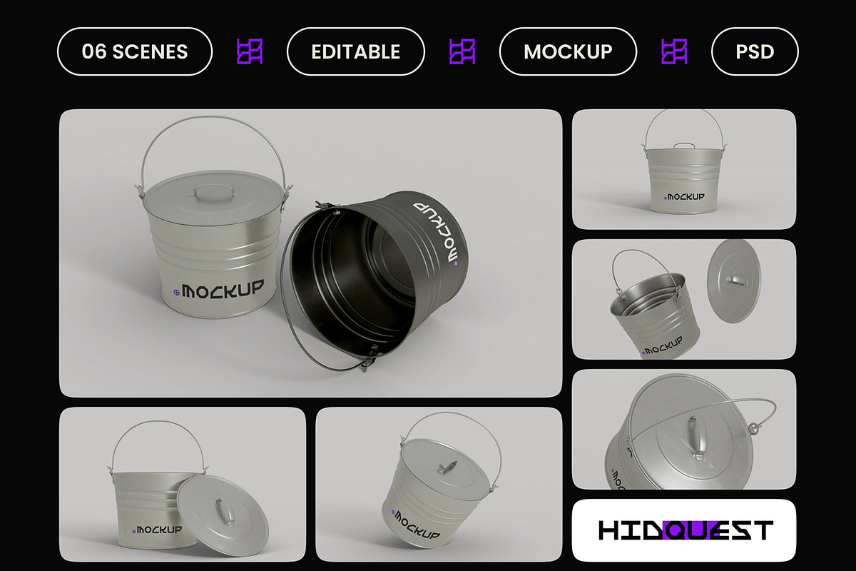 Galvanized Metal Bucket Mockup, a Household Mockup by hiddemaru (Photo 2 of 4)
