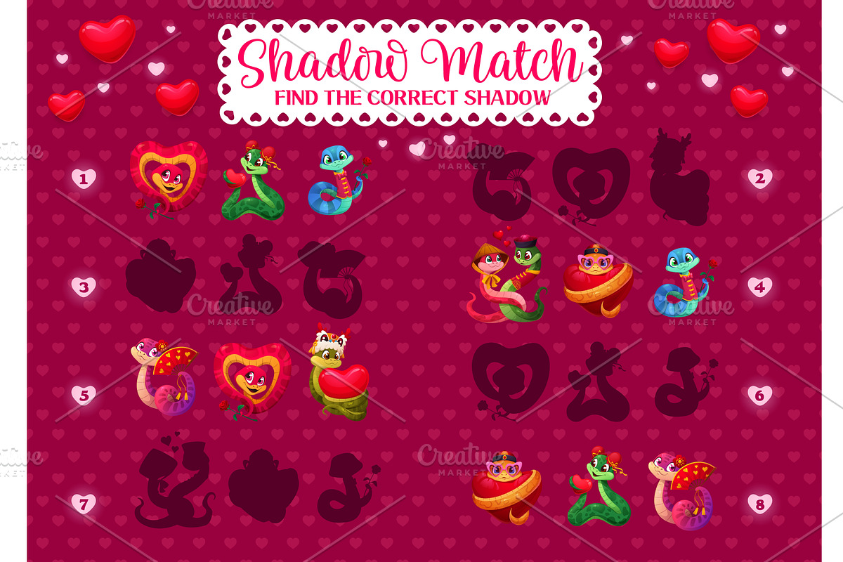 Shadow match game of Valentine Day, a Seasonal Illustration by Buch&Bee
