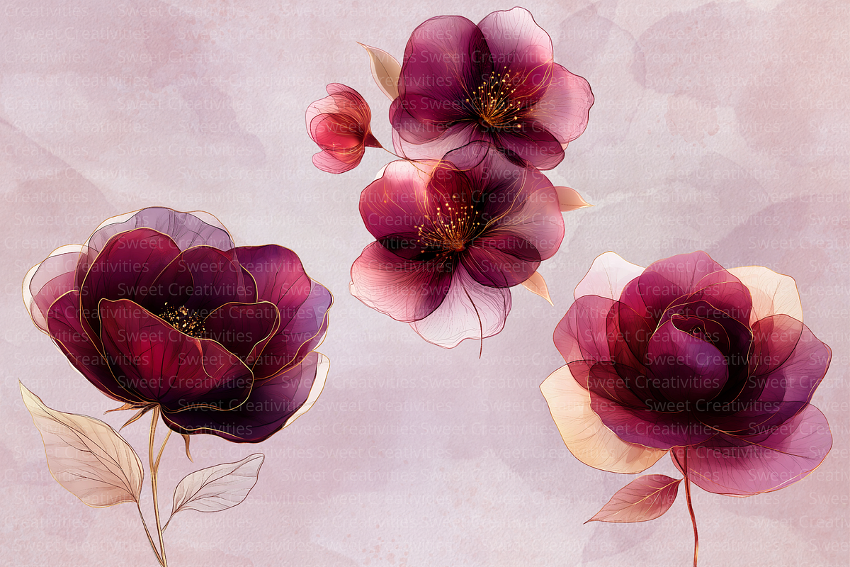 Burgundy Flowers Abstract Clipart, an Illustration by Douce Créativité (Photo 7 of 9)