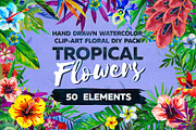 Watercolor Tropical Flowers, a Decorative Illustration by BLAZTIGRA (Thumbnail 1 of 6)