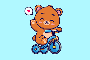 Cute Bear Riding Bicycle Cartoon, an Animal Illustration by Catalyst Labs