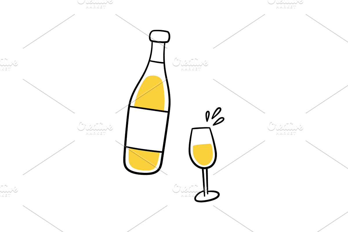 Hand Drawn Wine Bottles and Glasses, an Object Graphic by Elena Pimukova (Photo 7 of 10)