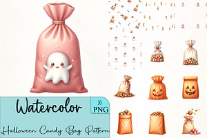 Halloween Candy Bag Pattern Clipart, an Illustration by CrexoraLab