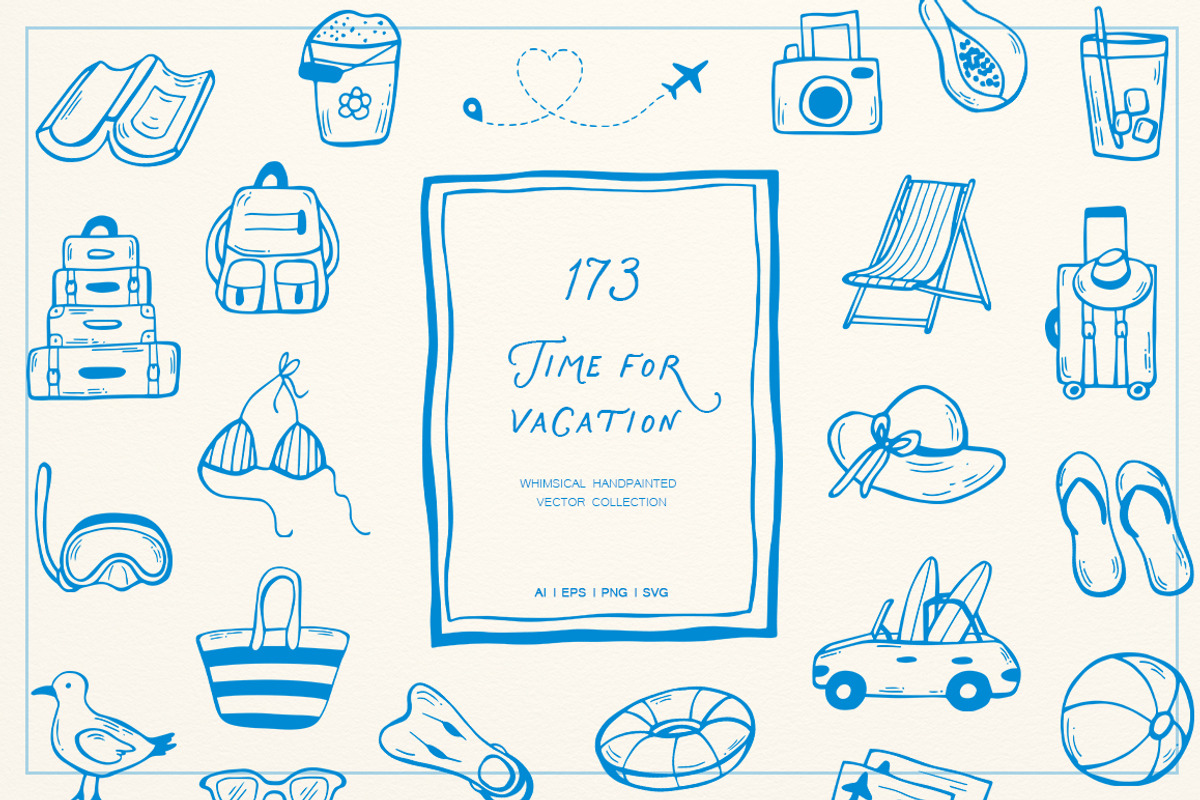 Time For Vacation Whimsical Set, an Object Illustration by ViktoriyaD (Photo 1 of 15)
