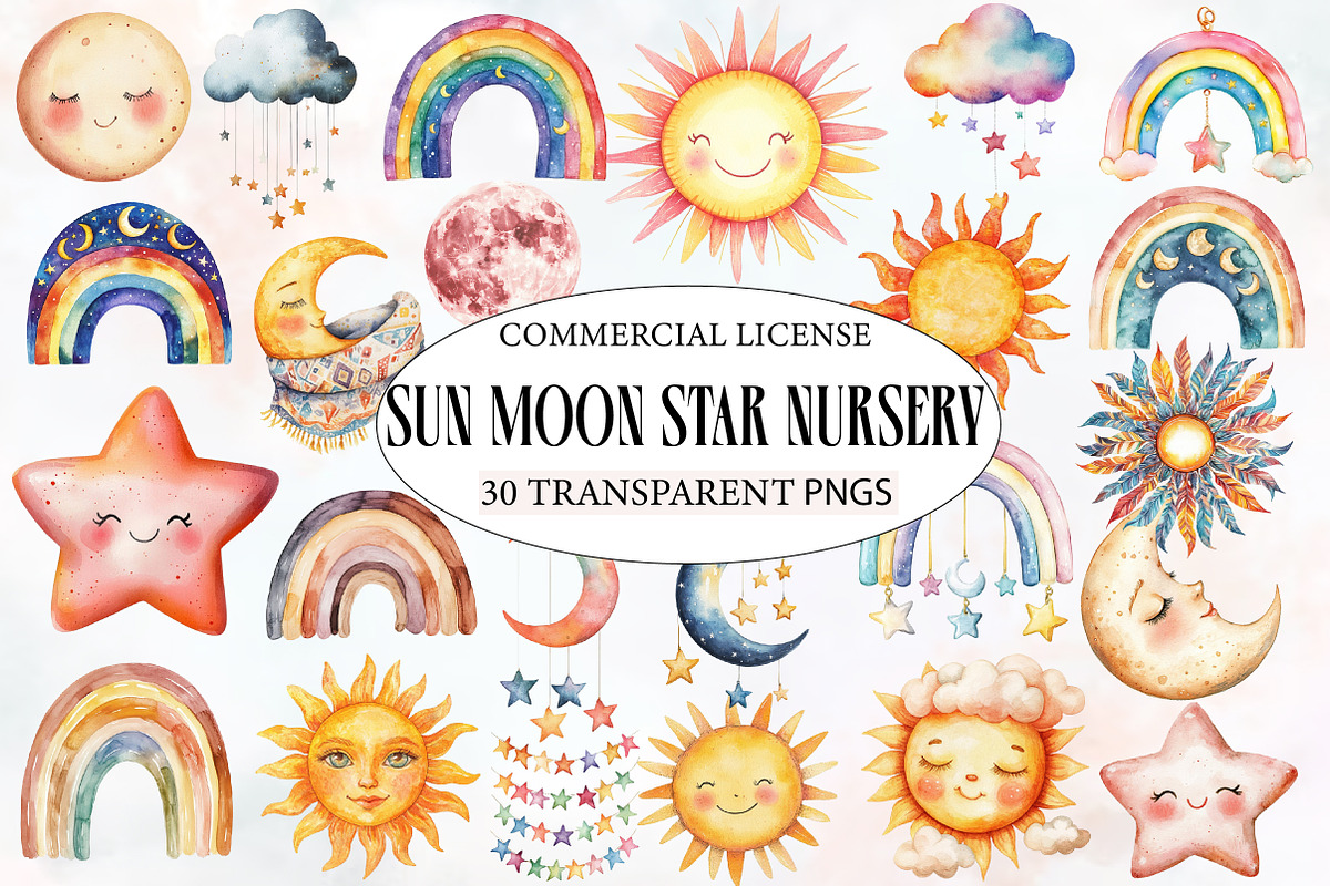 Sun Moon Star Nursery Clipart, an Illustration by Designworld (Photo 1 of 5)