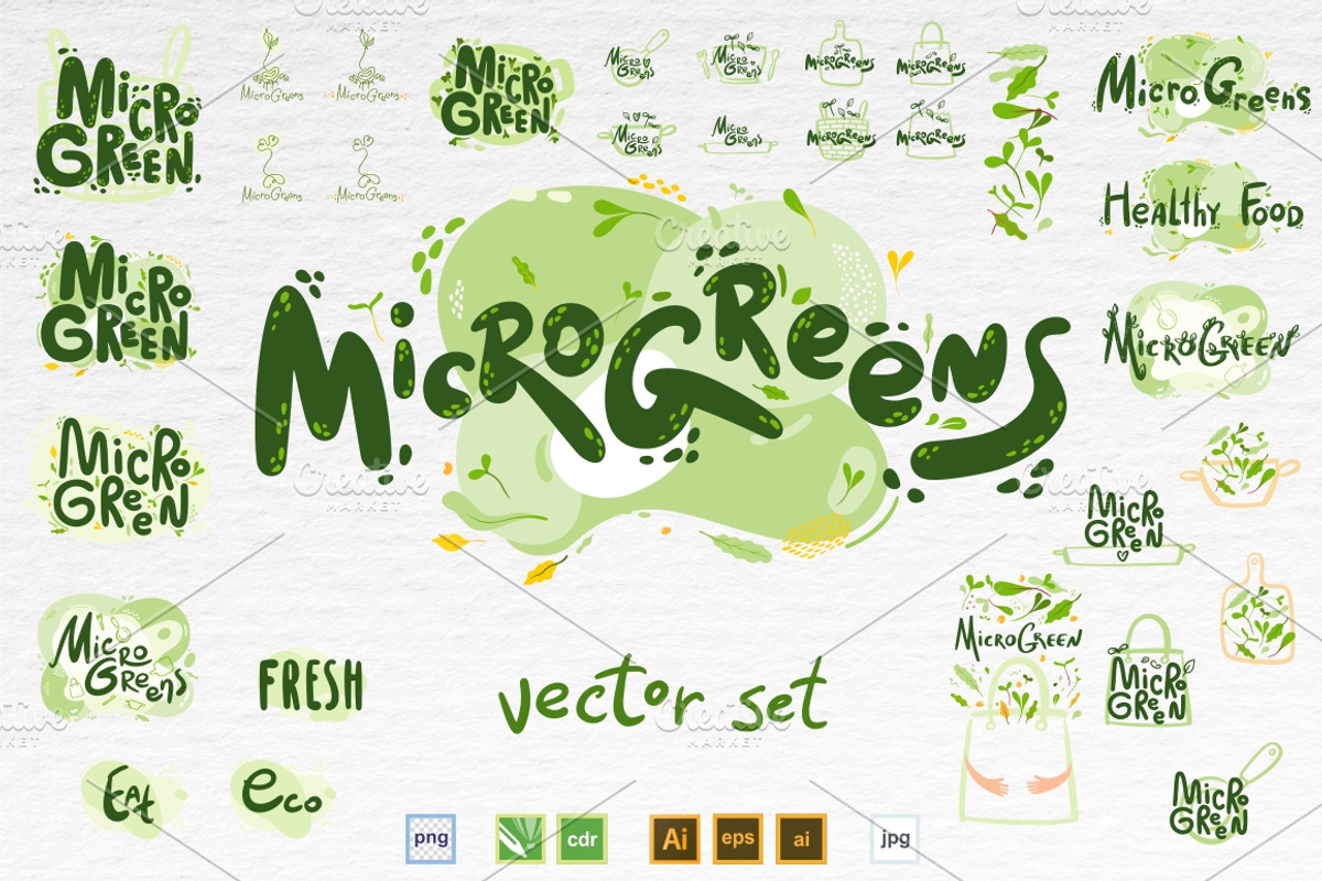 Microgreens Logo Vector Set, an Object Illustration by ElenaKovalyova (Photo 1 of 16)
