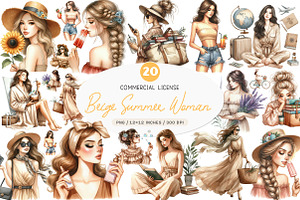 Watercolor Beige Summer Woman Png, an Illustration by SinaCreation