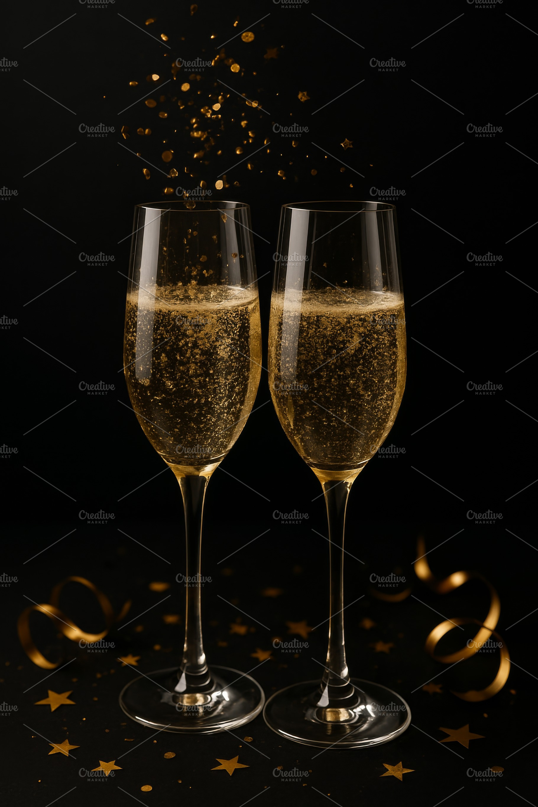 Two glasses with champagne and celeb, a Photo by Dvoevnore photos