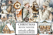 Watercolor Rustic Winter Clipart, an Illustration by Libby Wishes (Thumbnail 1 of 7)