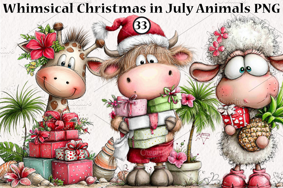 Whimsical Christmas in July Animals, a Seasonal Illustration by CreationArt (Photo 1 of 6)