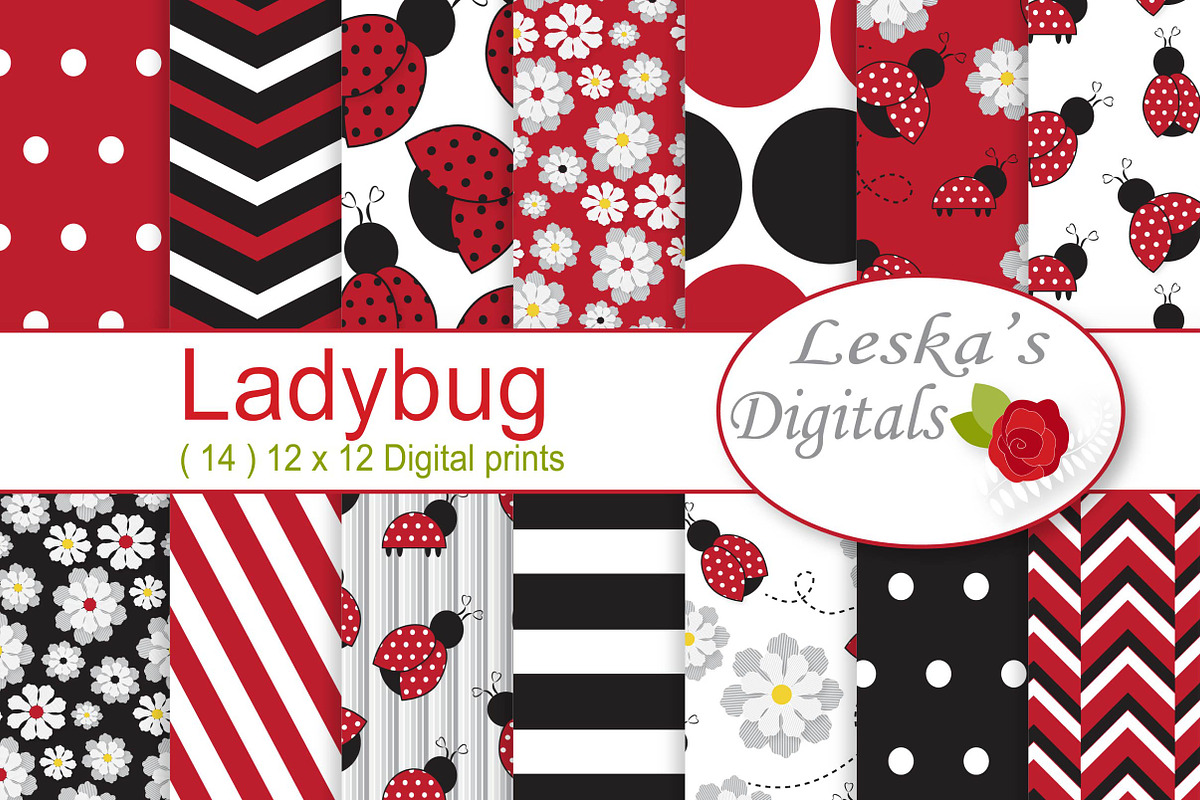 Ladybug Digital Paper Pack, a Pattern Graphic by Leska's Digitals (Photo 1 of 5)