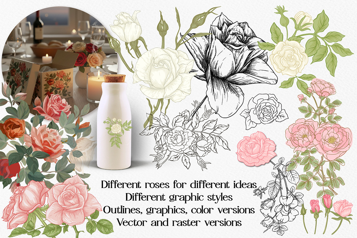 Vintage Rose Clipart Bundle, an Object Graphic by Elen-Lane (Photo 2 of 3)