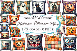 Funny Halloween Patchwork Pillow, an Illustration by designcity5