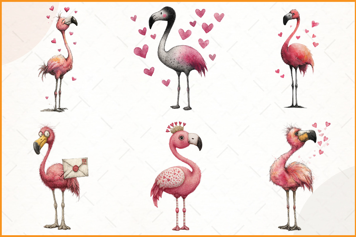 Whimsical Funny Valentines Flamingo, an Illustration by Watercolor design (Photo 2 of 8)