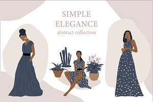 Elegant woman and plants clipart