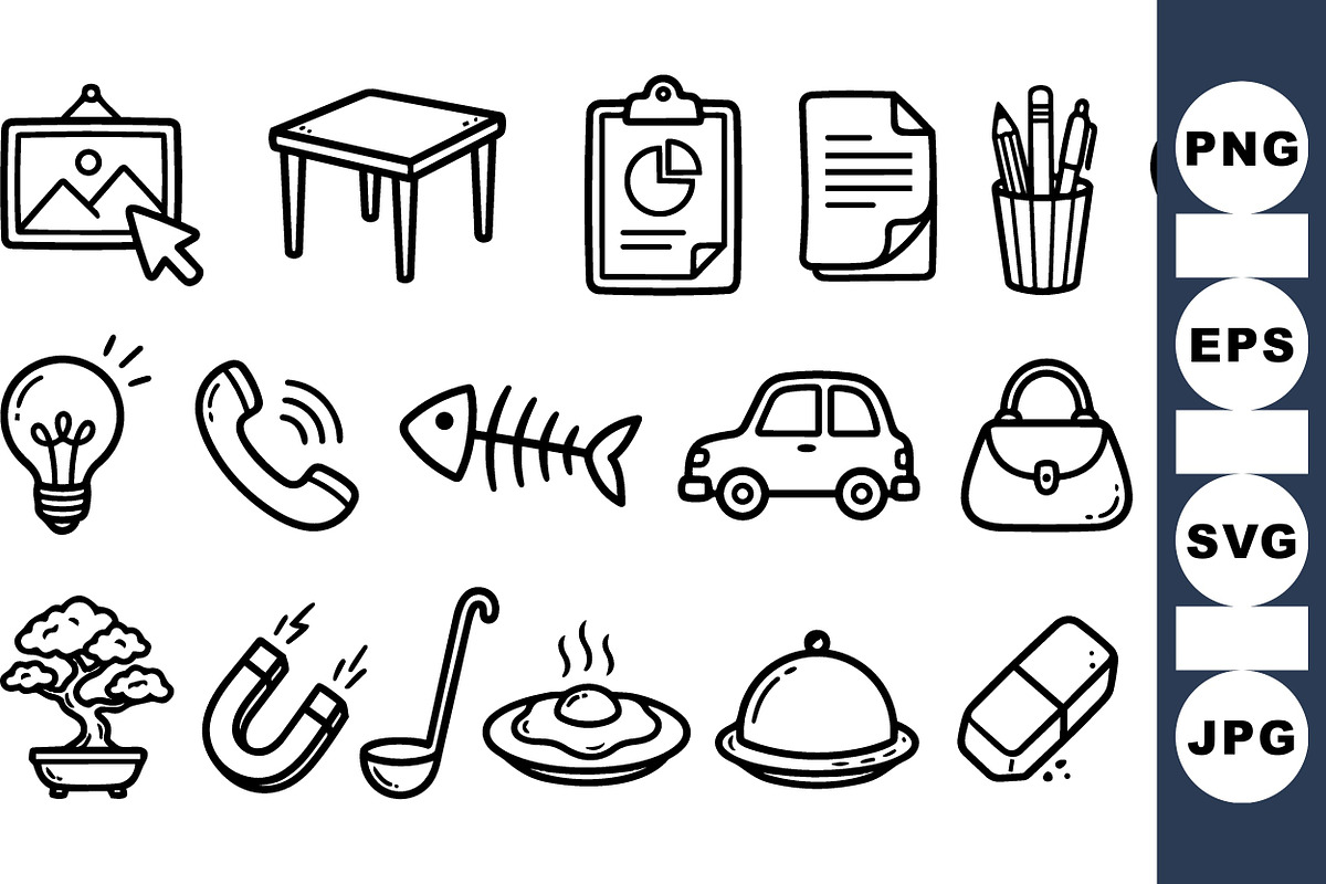 Hand Drawn Office Icons Set, an Illustration by designvectx (Photo 1 of 3)