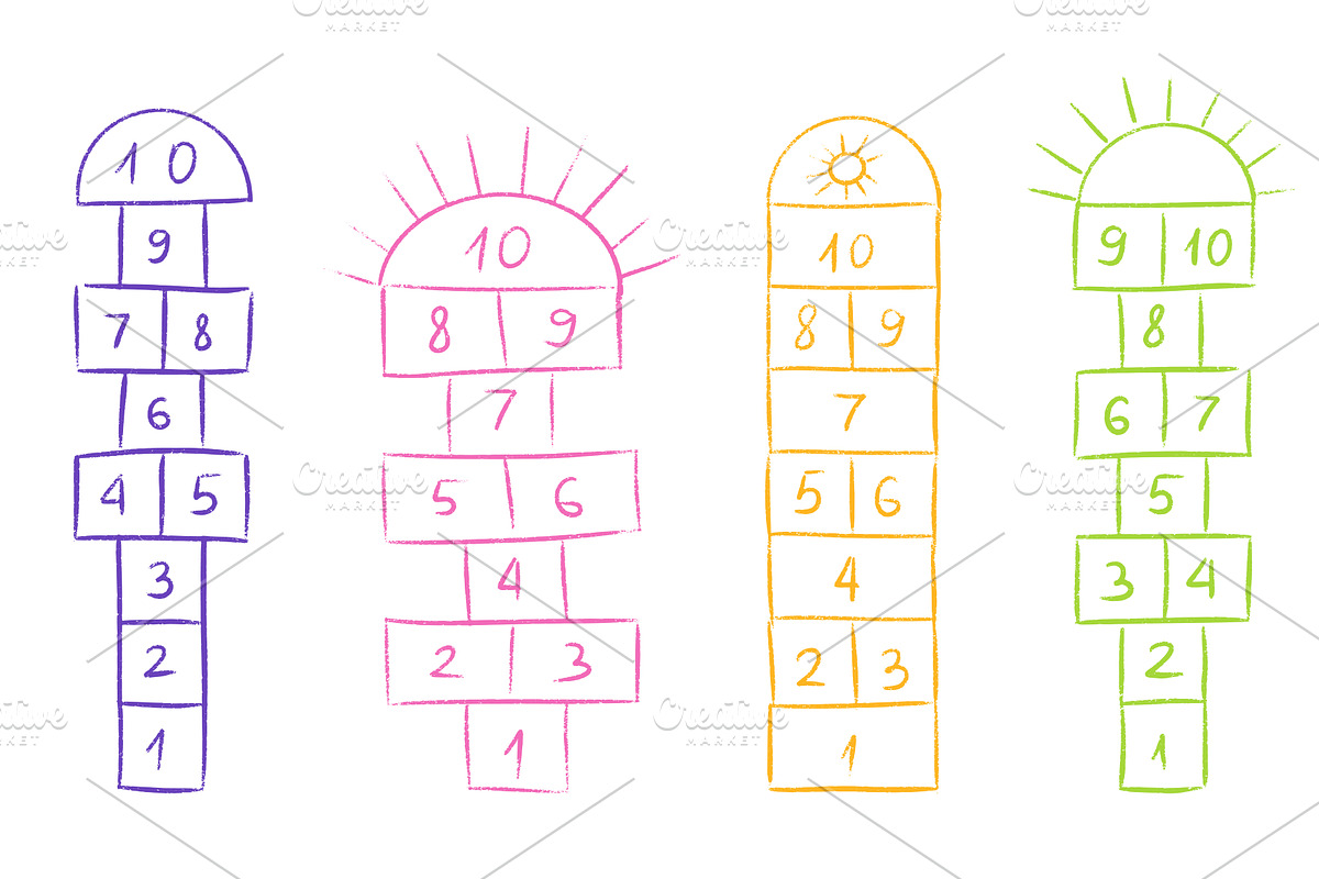 Hopscotch game templates in colorful, a Sport Illustration by YuliiaOsadcha