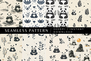 8 Panda Zen Seamless Patterns