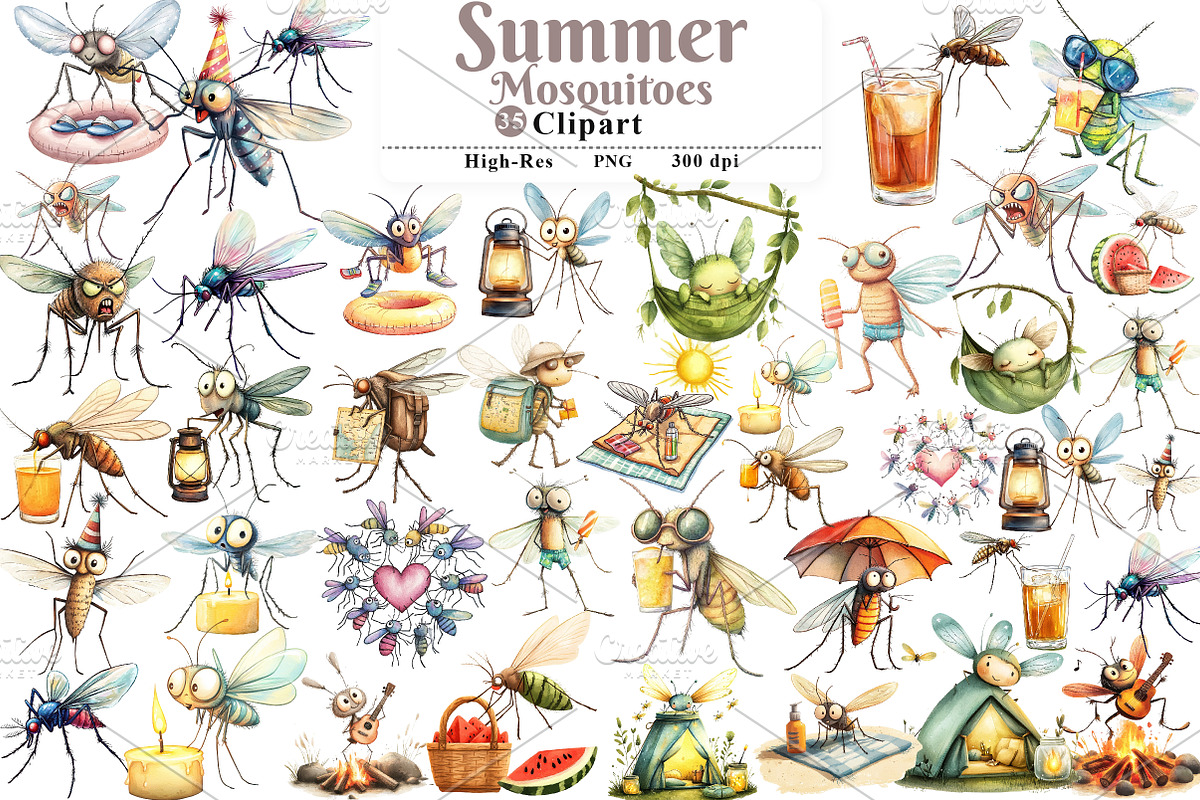 Summer Mosquitoes Clipart, an Illustration by Watercolor design (Photo 1 of 5)